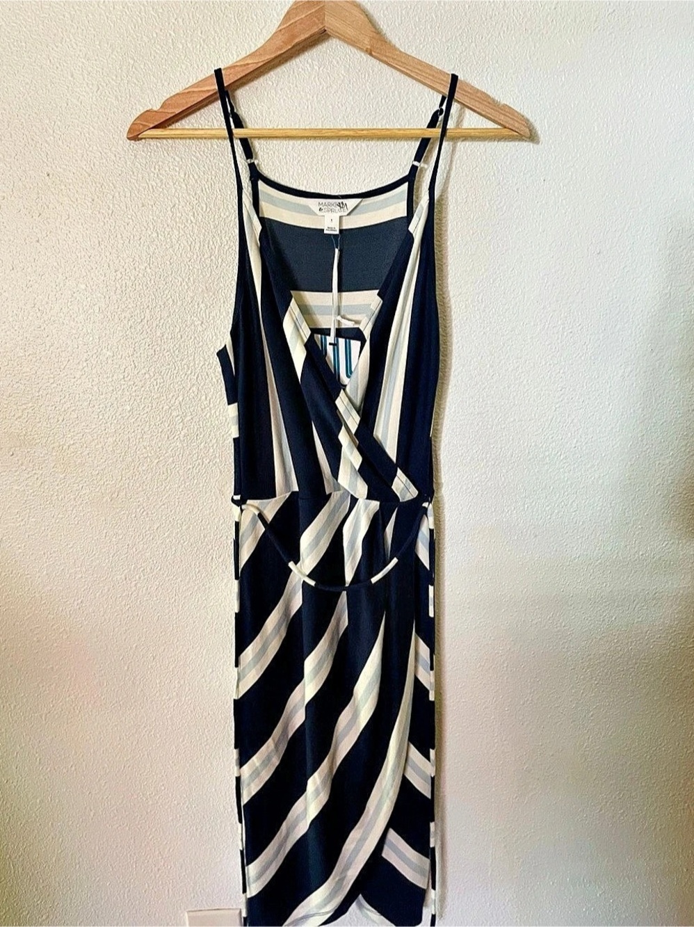 Market & Spruce Annora Faux Wrap Knit Dress Striped Midi Dress in Blue & White S